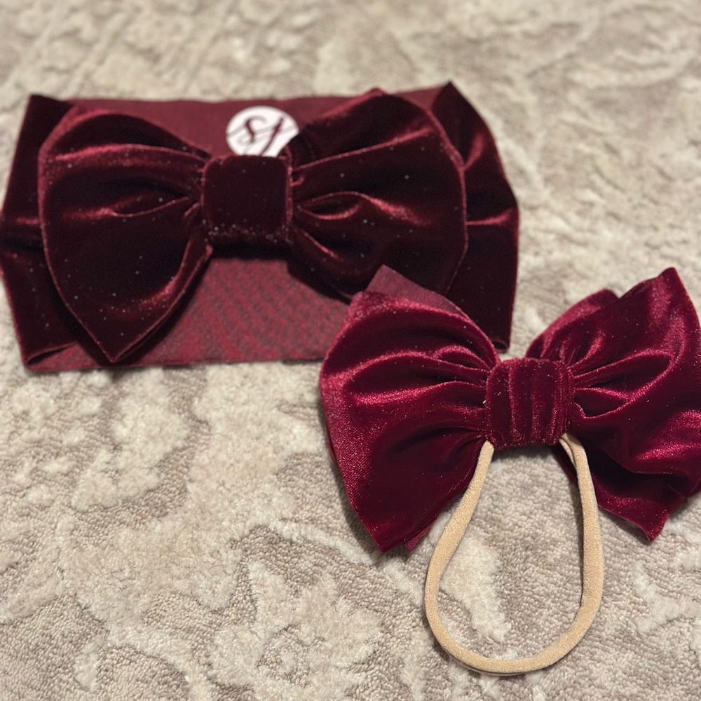 Baby/toddler velvet bow and head wrap